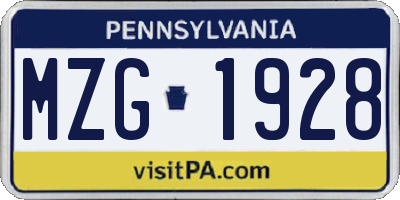 PA license plate MZG1928