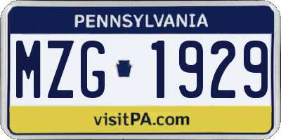 PA license plate MZG1929