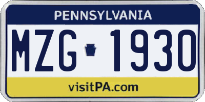 PA license plate MZG1930