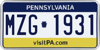 PA license plate MZG1931