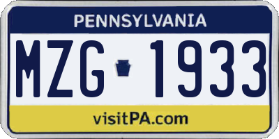 PA license plate MZG1933