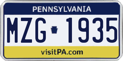 PA license plate MZG1935