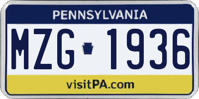 PA license plate MZG1936