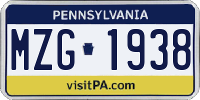 PA license plate MZG1938