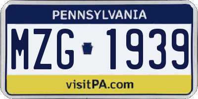 PA license plate MZG1939