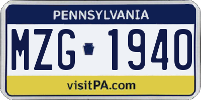 PA license plate MZG1940