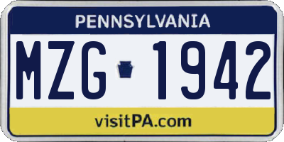 PA license plate MZG1942