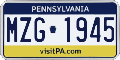 PA license plate MZG1945