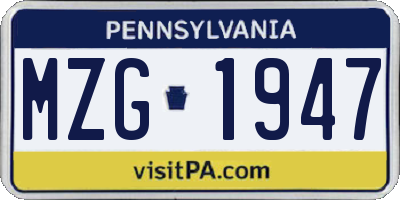 PA license plate MZG1947