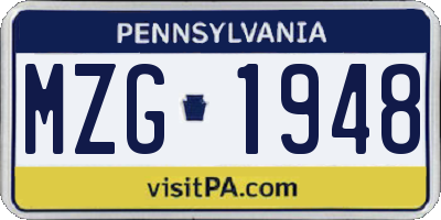 PA license plate MZG1948