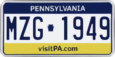 PA license plate MZG1949