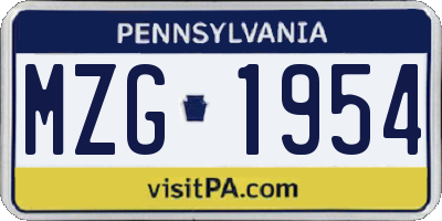 PA license plate MZG1954