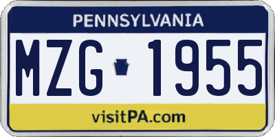 PA license plate MZG1955