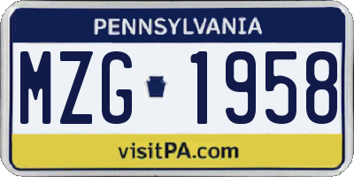 PA license plate MZG1958