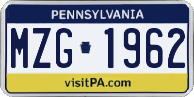 PA license plate MZG1962