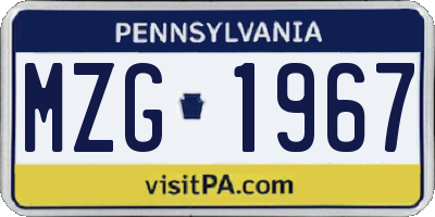 PA license plate MZG1967