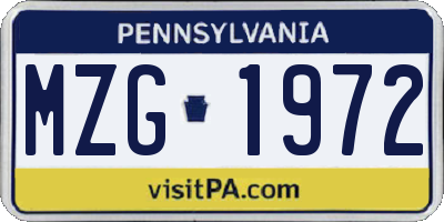 PA license plate MZG1972
