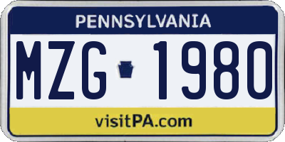 PA license plate MZG1980