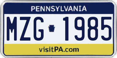 PA license plate MZG1985