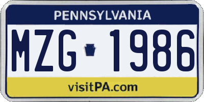 PA license plate MZG1986