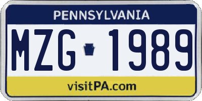 PA license plate MZG1989