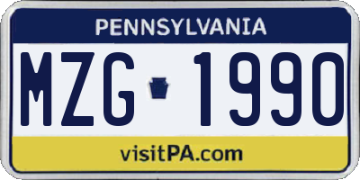 PA license plate MZG1990