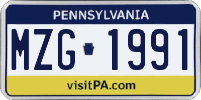 PA license plate MZG1991