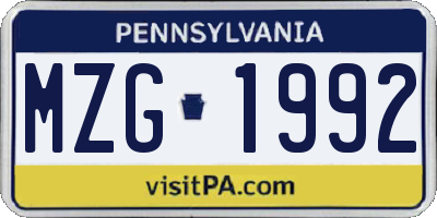 PA license plate MZG1992