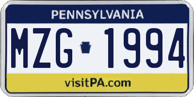 PA license plate MZG1994