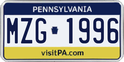 PA license plate MZG1996