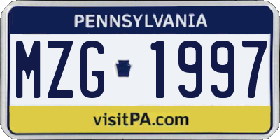 PA license plate MZG1997