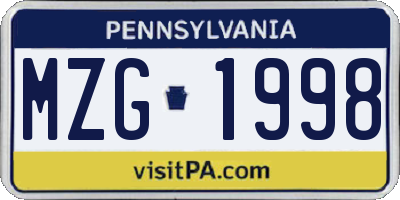 PA license plate MZG1998