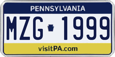 PA license plate MZG1999