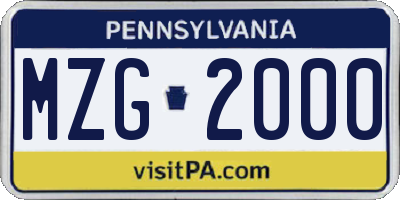PA license plate MZG2000