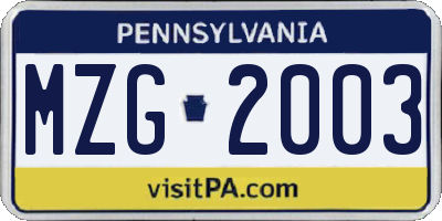 PA license plate MZG2003