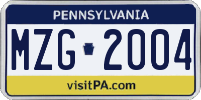 PA license plate MZG2004