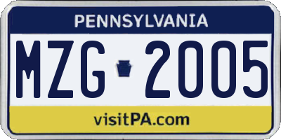 PA license plate MZG2005