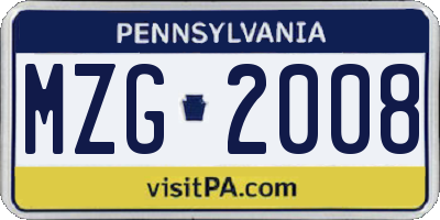 PA license plate MZG2008