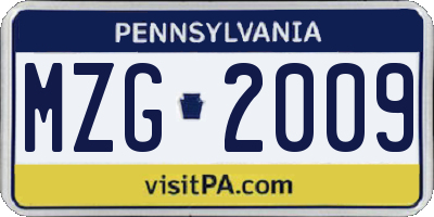PA license plate MZG2009