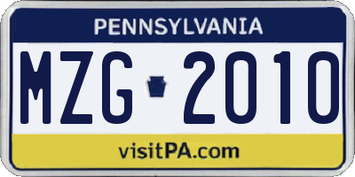 PA license plate MZG2010