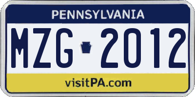 PA license plate MZG2012