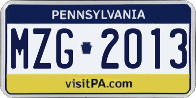 PA license plate MZG2013