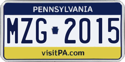 PA license plate MZG2015
