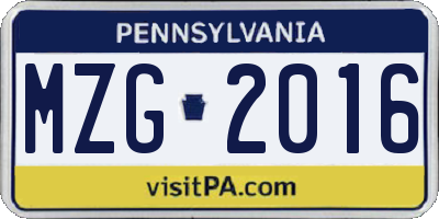 PA license plate MZG2016