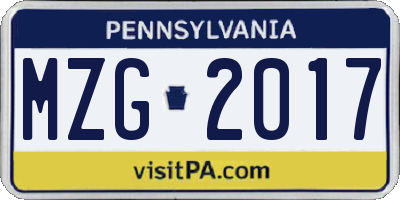 PA license plate MZG2017