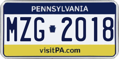 PA license plate MZG2018