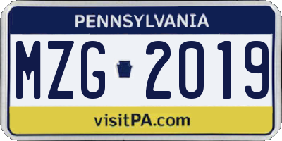 PA license plate MZG2019