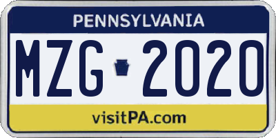 PA license plate MZG2020