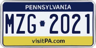PA license plate MZG2021