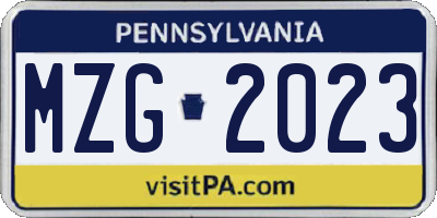 PA license plate MZG2023